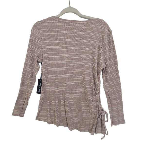 253. Doe & Rae NWT Women's Long Sleeve Pullover Top Tan & Cream Stripes - Picture 4 of 9